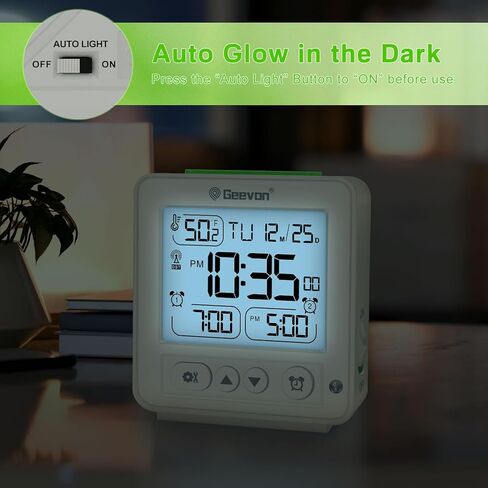 Geevon Small Digital Alarm Clock for Heavy Sleepers, Portable Travel Atomic Clock with Battery Powered, Compact Desk Table Clock with Auto Light Night, Dual Alarms, 8s Backlight for Bedroom, Black in Kuwait