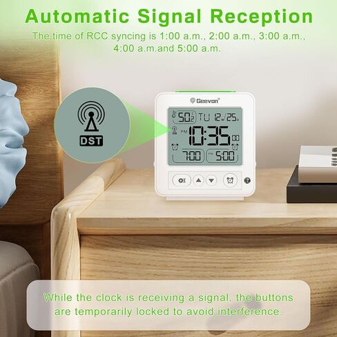 Geevon Small Digital Alarm Clock for Heavy Sleepers, Portable Travel Atomic Clock with Battery Powered, Compact Desk Table Clock with Auto Light Night, Dual Alarms, 8s Backlight for Bedroom, Black in Kuwait
