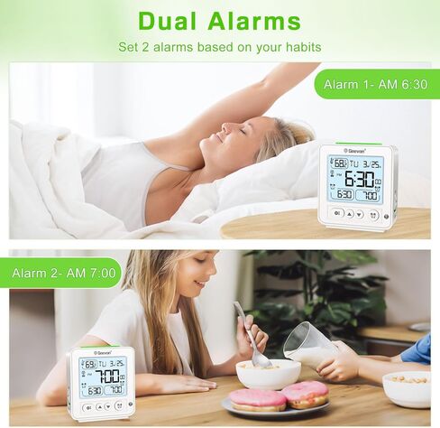 Geevon Small Digital Alarm Clock for Heavy Sleepers, Portable Travel Atomic Clock with Battery Powered, Compact Desk Table Clock with Auto Light Night, Dual Alarms, 8s Backlight for Bedroom, Black in Kuwait