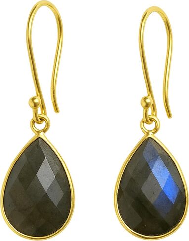 أقراط متدلية من الفضة الإسترليني مطلية بالذهب الأخضر والجمشت - هدايا مجوهرات مصنوعة يدويًا من الأحجار الكريمة للنساء (الكوارتز البراسيوليت) in Kuwait