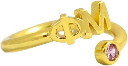 Sorority Shop Phi Mu Ring- 18k Gold-Plated Wraparound Ring with Pink Gemstone and Phi Mu Greek Letters, Sorority Jewelry Gift in Saudi Arabia