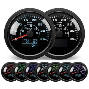 عداد السرعة GPS للسيارة 0-80MPH 0-120KM/H قارب GPS عداد السرعة عداد المسافات هوائي مقاوم للماء 85 مم 3-3/8 بوصة 7 ألوان مقياس تلقائي للشاحنة البحرية (أبيض) in Kuwait