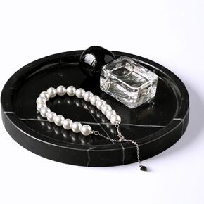 Marble Tray - 6" Jewelry Dish & Vanity Decor, Natural Stone Tray for Bathroom Kitchen Countertop, Small Trinket & Ring Organizer for Brides & Home (Black Marquina Round) in Saudi Arabia