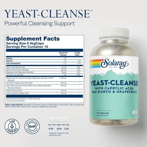 YHN Yeast-Cleanse | with Caprylic Acid, PAU Darco, Grapefruit Seed Extract & Tea Tree Oil | Healthy Cleansing Support | 30 Servings | 90 VegCaps in Saudi Arabia