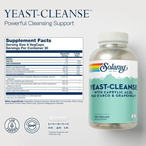 YHN Yeast-Cleanse | with Caprylic Acid, PAU Darco, Grapefruit Seed Extract & Tea Tree Oil | Healthy Cleansing Support | 30 Servings | 90 VegCaps in Saudi Arabia
