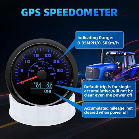 عداد السرعة GPS للسيارة 0-80MPH 0-120KM/H قارب GPS عداد السرعة عداد المسافات هوائي مقاوم للماء 85 مم 3-3/8 بوصة 7 ألوان مقياس تلقائي للشاحنة البحرية (أبيض) in Kuwait
