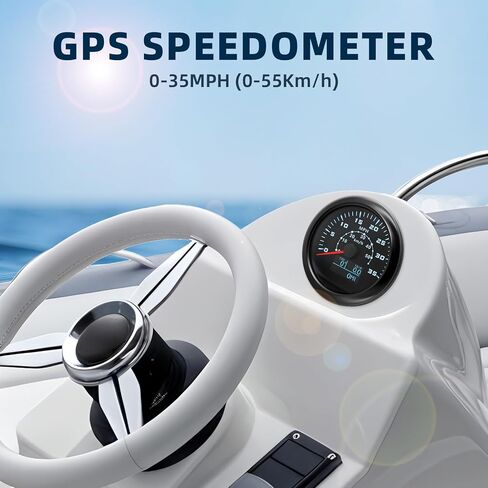عداد السرعة GPS للسيارة 0-80MPH 0-120KM/H قارب GPS عداد السرعة عداد المسافات هوائي مقاوم للماء 85 مم 3-3/8 بوصة 7 ألوان مقياس تلقائي للشاحنة البحرية (أبيض) in Kuwait
