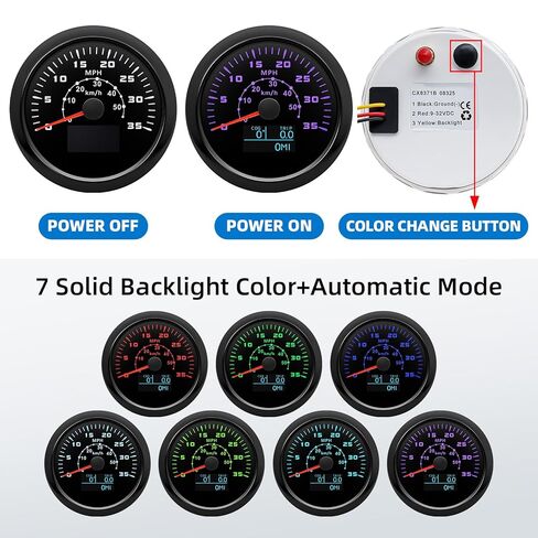 عداد السرعة GPS للسيارة 0-80MPH 0-120KM/H قارب GPS عداد السرعة عداد المسافات هوائي مقاوم للماء 85 مم 3-3/8 بوصة 7 ألوان مقياس تلقائي للشاحنة البحرية (أبيض) in Kuwait