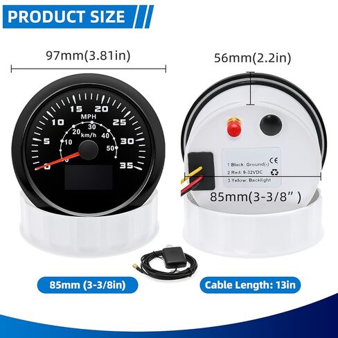 عداد السرعة GPS للسيارة 0-80MPH 0-120KM/H قارب GPS عداد السرعة عداد المسافات هوائي مقاوم للماء 85 مم 3-3/8 بوصة 7 ألوان مقياس تلقائي للشاحنة البحرية (أبيض) in Kuwait
