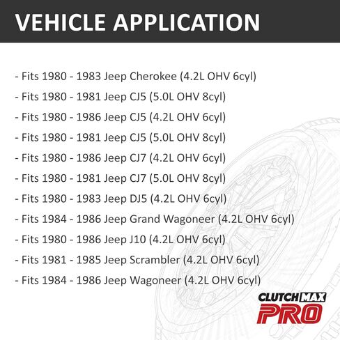 مجموعة القابض ClutchMaxPRO Performance Stage 2 متوافقة مع 1980-1986 Jeep CJ5 CJ7 J10 DJ5 Chrokee Grand Wagoneer Scrambler 4.2L (CP01017HD-ST2) in Saudi Arabia
