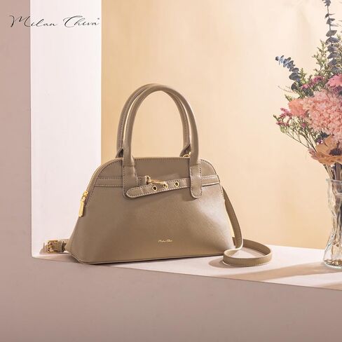 Milan Chiva Dome Satchel Purse for Women Textured Top Handle Designer Crossbody Bag with Belted Detailing in Saudi Arabia