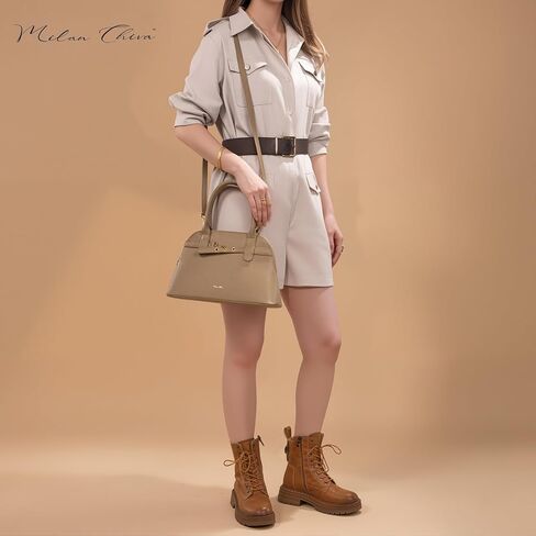 Milan Chiva Dome Satchel Purse for Women Textured Top Handle Designer Crossbody Bag with Belted Detailing in Saudi Arabia