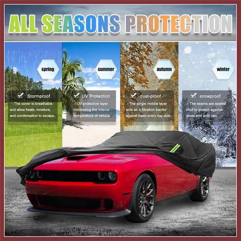 غطاء سيارة مقاوم للماء لسيارة دودج تشالنجر SXT، GT، Hellcat، Scat Pack، SE، R/T، SRT8، T/A 2008-2023 أغطية خارجية للحماية من المطر والرياح مع سحاب أسود استبدال الأجزاء in Saudi Arabia