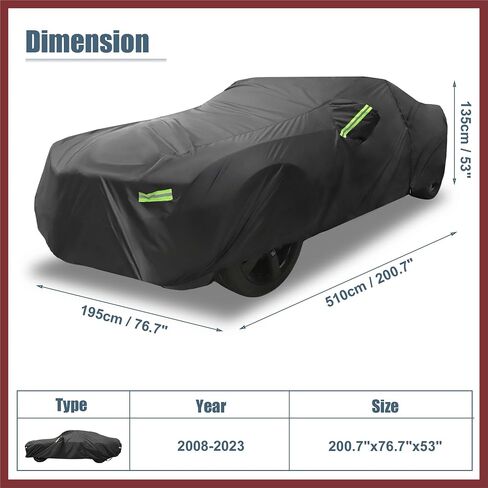غطاء سيارة مقاوم للماء لسيارة دودج تشالنجر SXT، GT، Hellcat، Scat Pack، SE، R/T، SRT8، T/A 2008-2023 أغطية خارجية للحماية من المطر والرياح مع سحاب أسود استبدال الأجزاء in Saudi Arabia