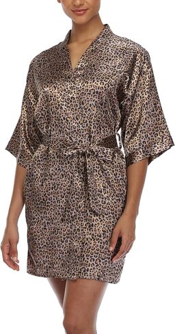 Women's Short Robe Silky Satin Pure Color Bathrobe Bridesmaid Bride Party Kimono V-Neck Sleepwear with Pockets in Saudi Arabia