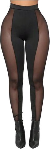 MakeMeChic Women's Mesh Sheer Leggings Skinny Elastic Waisted Rave Pants Party Clubwear in Kuwait