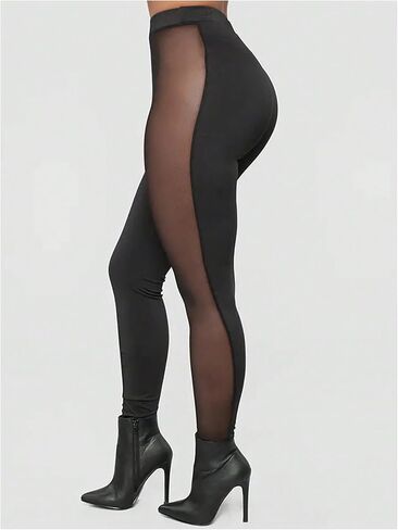 MakeMeChic Women's Mesh Sheer Leggings Skinny Elastic Waisted Rave Pants Party Clubwear in Kuwait
