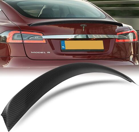 100% Real Carbon Fiber OE-Style Rear Trunk Spoiler Wing Compatible with 2012-2024 Tesla Model S, Rear Spoiler, Trunk Spoiler Lip, Automotive Exterior Replacement Part (Real Carbon Fiber) in Saudi Arabia