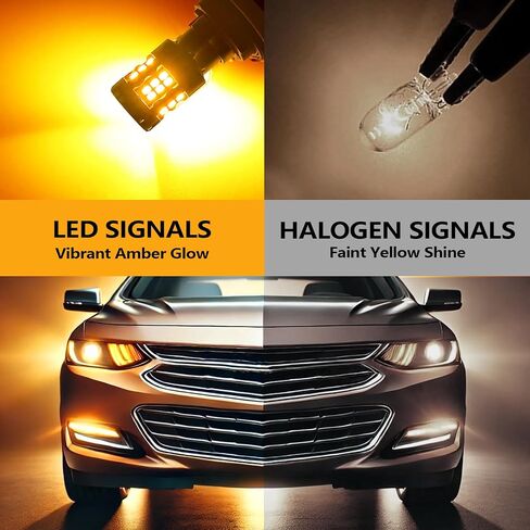 مصابيح إشارة الانعطاف LED 7443 متوافقة مع سيارة Chevy Impala 2014-2020 (أمامية/خلفية)، لمبة 7444، أصفر كهرماني، التوصيل والتشغيل، عبوة من قطعتين in Kuwait
