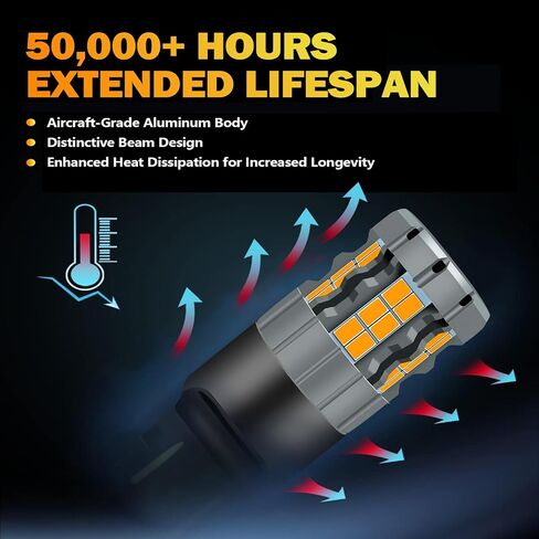 مصابيح إشارة الانعطاف LED 7443 متوافقة مع سيارة Chevy Impala 2014-2020 (أمامية/خلفية)، لمبة 7444، أصفر كهرماني، التوصيل والتشغيل، عبوة من قطعتين in Kuwait