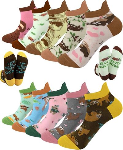 10 Pairs Funny Sloth Socks for Women Girls Novelty Animal Themed Low Cut No Show Casual Sock Gift Xmas Stuffers for Sloth Lover in Kuwait