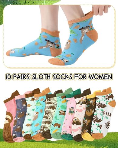 10 Pairs Funny Sloth Socks for Women Girls Novelty Animal Themed Low Cut No Show Casual Sock Gift Xmas Stuffers for Sloth Lover in Kuwait