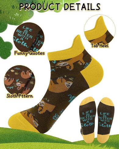 10 Pairs Funny Sloth Socks for Women Girls Novelty Animal Themed Low Cut No Show Casual Sock Gift Xmas Stuffers for Sloth Lover in Kuwait