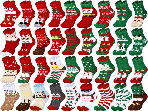 Liitrsh 36 Pairs Christmas Fuzzy Socks for Women Christmas Coral Velvet Soft Winter Fluffy Socks(Classic Style) in Saudi Arabia