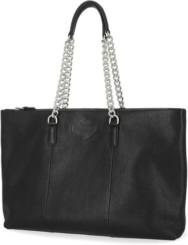 Harley-Davidson Women's Bar & Shield Leather Chain Satchel Purse - Black in Saudi Arabia