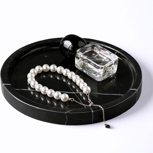 Marble Tray - 6" Jewelry Dish & Vanity Decor, Natural Stone Tray for Bathroom Kitchen Countertop, Small Trinket & Ring Organizer for Brides & Home (Black Marquina Round) in Saudi Arabia