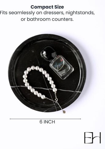 Marble Tray - 6" Jewelry Dish & Vanity Decor, Natural Stone Tray for Bathroom Kitchen Countertop, Small Trinket & Ring Organizer for Brides & Home (Black Marquina Round) in Saudi Arabia
