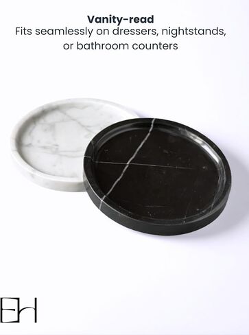 Marble Tray - 6" Jewelry Dish & Vanity Decor, Natural Stone Tray for Bathroom Kitchen Countertop, Small Trinket & Ring Organizer for Brides & Home (Black Marquina Round) in Saudi Arabia