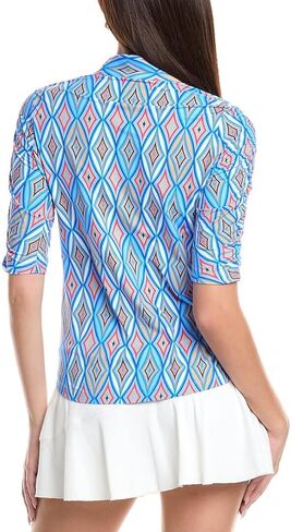 IBKUL Athleisure Wear Sun Protective UPF 50+ Icefil Cooling Romina Print Ruched Elbow Sleeve Top - 41931 in Kuwait