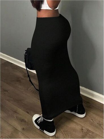 WDIRARA Women's Plus Size Bodycon Skirt Elastic Waist Stretch Long Skirts in Saudi Arabia