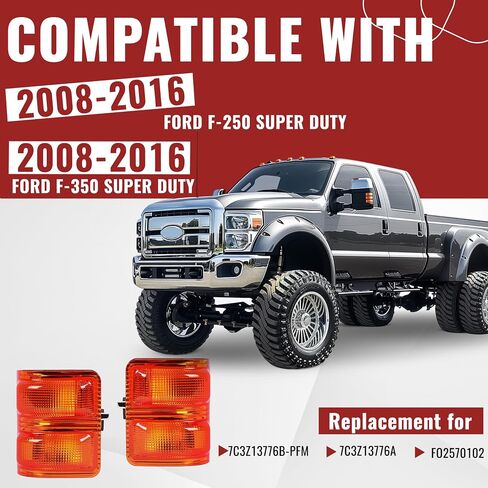 HECASA زوج مرآة بدوره أضواء الإشارة متوافق مع 2008-2016 Ford F250 F350 Super Duty متوافق مع FO2570102 Turn Signal Marker Light Lamp Driver & Passenger Side Lens العنبر الإسكان الفضي in Saudi Arabia