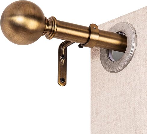 Brass Curtain Rods for Windows 18 to 88 inches, 1 Inch Modern Metal Drapery Rods, Adjustable Heavy Duty Curtain Pole with Round Finials(18"-88" Antique Brass) in Saudi Arabia