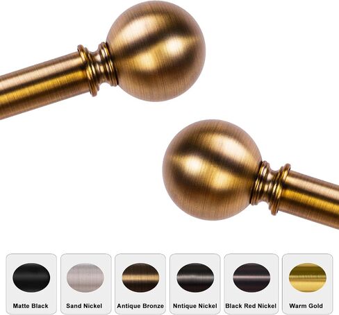 Brass Curtain Rods for Windows 18 to 88 inches, 1 Inch Modern Metal Drapery Rods, Adjustable Heavy Duty Curtain Pole with Round Finials(18"-88" Antique Brass) in Saudi Arabia