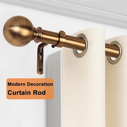 Brass Curtain Rods for Windows 18 to 88 inches, 1 Inch Modern Metal Drapery Rods, Adjustable Heavy Duty Curtain Pole with Round Finials(18"-88" Antique Brass) in Saudi Arabia