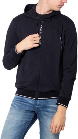 Armani Exchange Men's Logo Regular Fit Stretch Cotton Zip Up Hooded Sweatshirt, Black, Small in Saudi Arabia