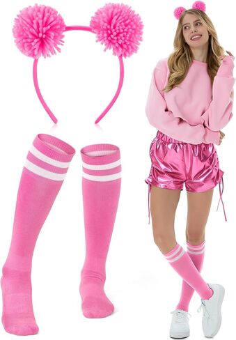 2 Pcs Pompom Ball Headband and Socks, Halloween Bear Ears Fluffy Headwear Cosplay Costume for Women in Saudi Arabia