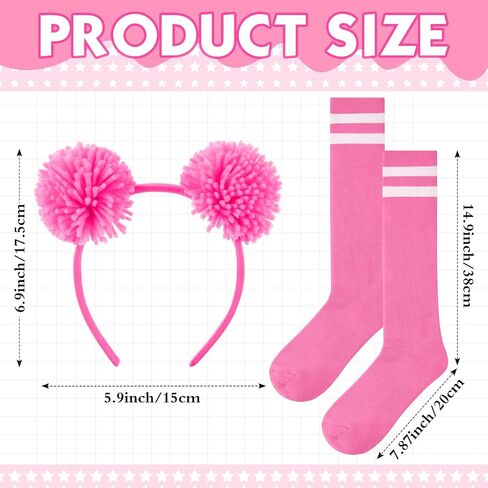 2 Pcs Pompom Ball Headband and Socks, Halloween Bear Ears Fluffy Headwear Cosplay Costume for Women in Saudi Arabia