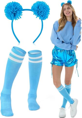 2 Pcs Pompom Ball Headband and Socks, Halloween Bear Ears Fluffy Headwear Cosplay Costume for Women in Saudi Arabia