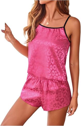 SOLY HUX Pajama Sets for Women 2 Piece Leopard Print Satin Sleepwear Cami Top and Shorts Loungewear in Saudi Arabia