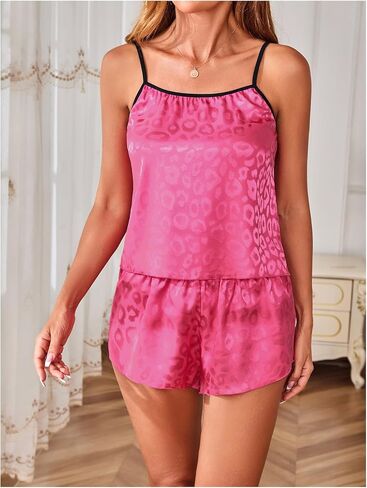 SOLY HUX Pajama Sets for Women 2 Piece Leopard Print Satin Sleepwear Cami Top and Shorts Loungewear in Saudi Arabia