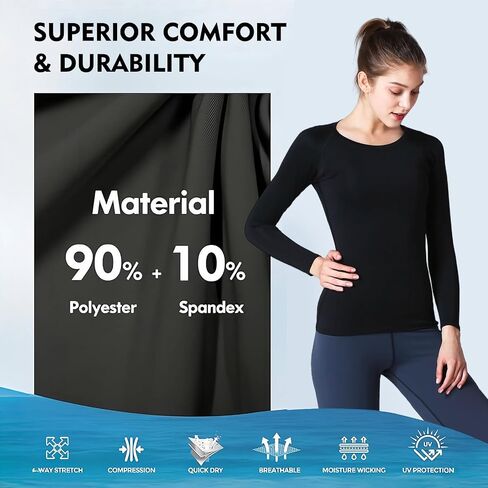 Women's Long Sleeve Compression Shirts Top Slim Athletic Workout Yoga Gym Rash Guard Base Layer in Saudi Arabia