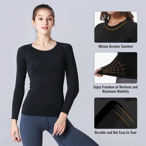 Women's Long Sleeve Compression Shirts Top Slim Athletic Workout Yoga Gym Rash Guard Base Layer in Saudi Arabia