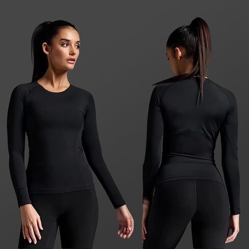 Women's Long Sleeve Compression Shirts Top Slim Athletic Workout Yoga Gym Rash Guard Base Layer in Saudi Arabia