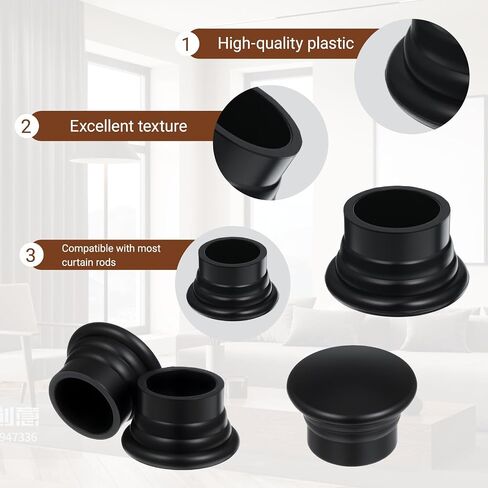 4 Pcs Window Curtain Rod End Trim Caps Black Window Curtain Rod Cap Curtains Rods Ends Decorative Cap for 28mm / 1.13 Inch Diameter Rods in Saudi Arabia