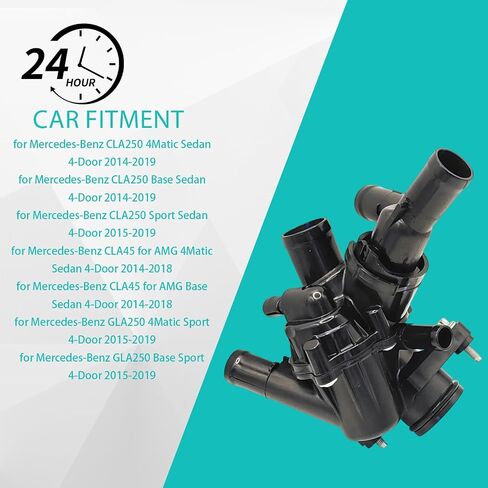 A2702000315 مجموعة مبيت منظم حرارة مبرد المحرك لمرسيدس بنز CLA250 CLA45 2.0L 2014-2016 لبنز GLA250 GLA45 2015-2016 تبريد محرك السيارة الأسود 2702000615 2702002200 1 قطعة in Kuwait
