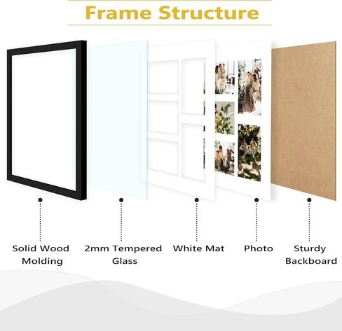 Golden State Art, 11x14 White Wood Frame with White Mat - Displays Five 4x6 Photos - Real Glass, Sawtooth Hangers, Swivel Tabs - Wall Mounting, Landscape, Portrait in Kuwait
